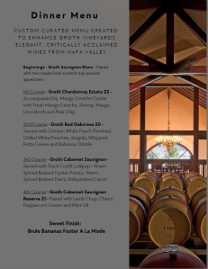 Groth Wine Tasting Menu